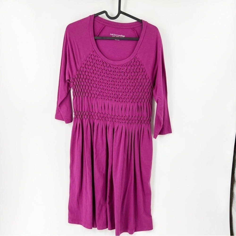 ✅ Soft Surroundings Dark Fuchsia Sylvie Smocked‎ Dress X-SMALL